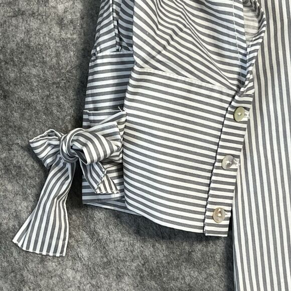 Jane and Delancey Stripe Button Up Shirt Womens1X Gray White Blouse 100% Cotton - Picture 12 of 17